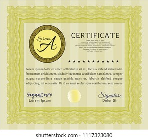 Yellow Diploma template or certificate template. Complex background. Sophisticated design. Detailed. 