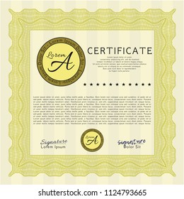 Yellow Diploma template or certificate template. With complex linear background. Lovely design. Customizable, Easy to edit and change colors. 