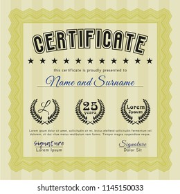 Yellow Diploma template or certificate template. Complex background. Customizable, Easy to edit and change colors. Perfect design. 