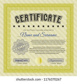 Yellow Diploma template or certificate template. With complex background. Detailed. Superior design. 