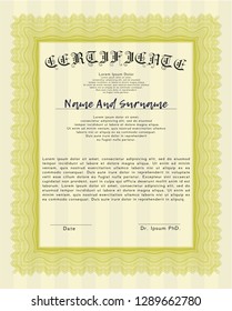 Yellow Diploma template or certificate template. With complex background. Modern design. Customizable, Easy to edit and change colors. 