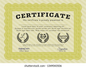 Yellow Diploma template or certificate template. With complex background. Lovely design. Detailed. 