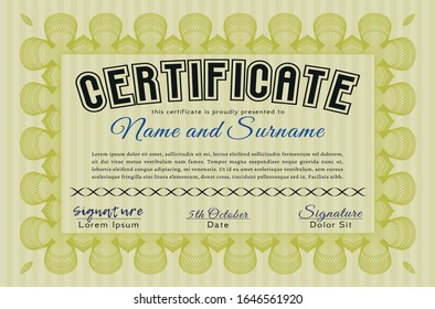 Yellow Diploma template or certificate template. With complex linear background. Money design. Customizable, Easy to edit and change colors. 