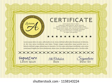Yellow Diploma template or certificate template. Cordial design. Customizable, Easy to edit and change colors. With linear background. 