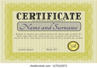 Yellow Diploma template or certificate template. Customizable, Easy to edit and change colors. With quality background. Perfect design. 