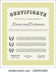Yellow Diploma template or certificate template. Customizable, Easy to edit and change colors. With complex linear background. Beauty design. 