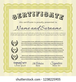 Yellow Diploma template or certificate template. Customizable, Easy to edit and change colors. With complex background. Money Pattern. 
