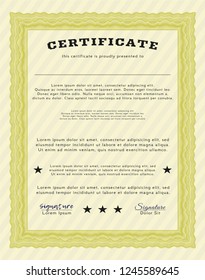 Yellow Diploma template or certificate template. Customizable, Easy to edit and change colors. With guilloche pattern. Nice design. 
