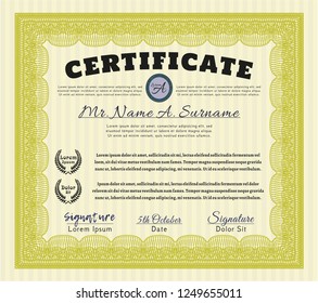 Yellow Diploma template or certificate template. Customizable, Easy to edit and change colors. With guilloche pattern. Elegant design. 