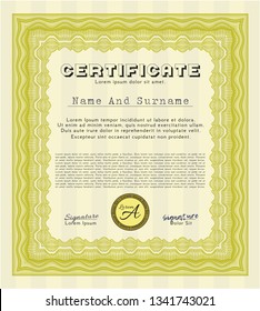 Yellow Diploma template or certificate template. Customizable, Easy to edit and change colors. With guilloche pattern. Beauty design. 