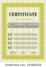 Yellow Diploma template or certificate template. Customizable, Easy to edit and change colors. With linear background. Elegant design. 