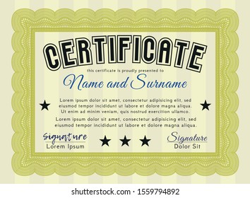 Yellow Diploma template or certificate template. Customizable, Easy to edit and change colors. With quality background. Money Pattern. 