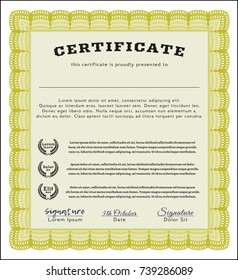 Yellow Diploma template or certificate template. Customizable, Easy to edit and change colors. With great quality guilloche pattern. Elegant design. 