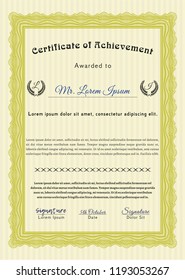 Yellow Diploma template or certificate template. Detailed. With great quality guilloche pattern. Excellent design. 