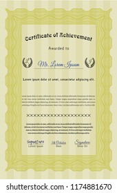 Yellow Diploma template or certificate template. Easy to print. Customizable, Easy to edit and change colors. Retro design. 