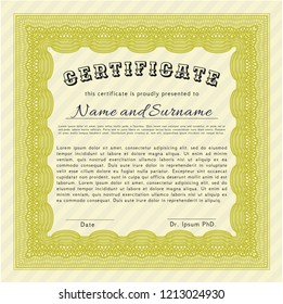 Yellow Diploma template or certificate template. Easy to print. Artistry design. Vector illustration. 