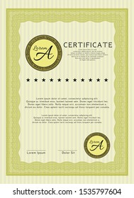 Yellow Diploma template or certificate template. Easy to print. Money design. Customizable, Easy to edit and change colors. 