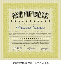 Yellow Diploma template or certificate template. Elegant design. Customizable, Easy to edit and change colors. With complex background. 