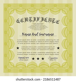 Yellow Diploma template or certificate template.  Elegant design.  Complex background.  Customizable, Easy to edit and change colors. 