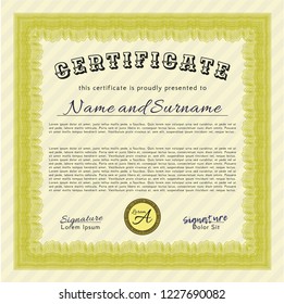 Yellow Diploma template or certificate template. Good design. Detailed. Printer friendly. 