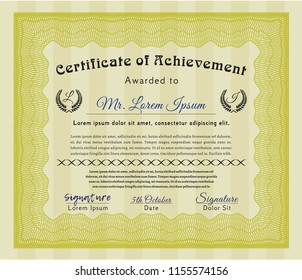 Yellow Diploma template or certificate template. With guilloche pattern and background. Artistry design. Customizable, Easy to edit and change colors. 