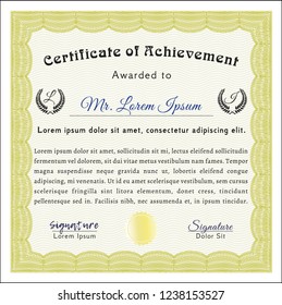 Yellow Diploma template or certificate template. With guilloche pattern. Sophisticated design. Detailed. 