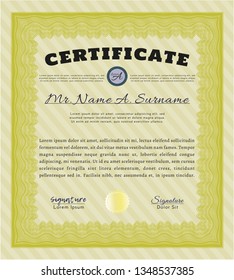 Yellow Diploma template or certificate template. With guilloche pattern and background. Modern design. Detailed. 