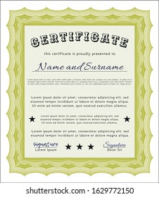 Yellow Diploma template or certificate template. With guilloche pattern. Lovely design. Customizable, Easy to edit and change colors. 