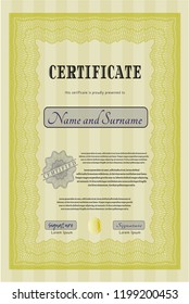 Yellow Diploma template or certificate template. With linear background. Customizable, Easy to edit and change colors. Sophisticated design. 