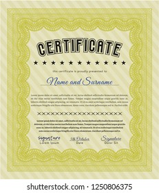 Yellow Diploma template or certificate template. With linear background. Vector illustration. Nice design. 