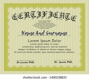 Yellow Diploma template or certificate template. With linear background. Superior design. Customizable, Easy to edit and change colors. 