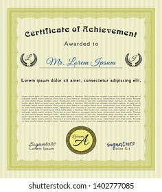 Yellow Diploma template or certificate template. Modern design. Vector illustration. Printer friendly. 