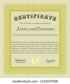 Yellow Diploma template or certificate template. Money design. Customizable, Easy to edit and change colors. With complex linear background. 