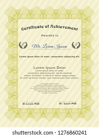 Yellow Diploma template or certificate template. Money Pattern. With great quality guilloche pattern. Customizable, Easy to edit and change colors. 