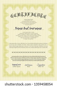 Yellow Diploma template or certificate template. Money style design. Easy to print. Customizable, Easy to edit and change colors. 