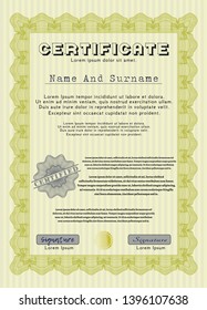 Yellow Diploma template or certificate template. Money Pattern. Customizable, Easy to edit and change colors. Complex background. 