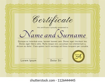 Yellow Diploma template or certificate template. Printer friendly. Customizable, Easy to edit and change colors. Superior design. 