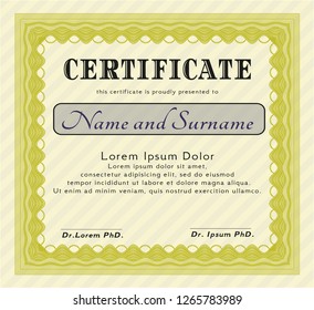 Yellow Diploma template or certificate template. Printer friendly. Perfect design. Detailed. 