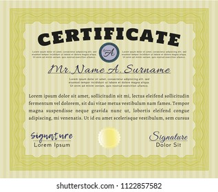 Yellow Diploma template or certificate template. With quality background. Perfect design. Vector illustration. 