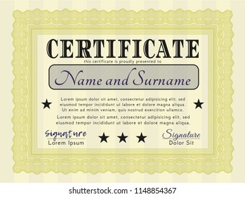 Yellow Diploma template or certificate template. With quality background. Vector illustration. Beauty design. 