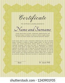 Yellow Diploma template or certificate template. Sophisticated design. Detailed. Easy to print. 