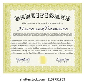 Yellow Diploma template or certificate template. Superior design. Customizable, Easy to edit and change colors. Complex background. 