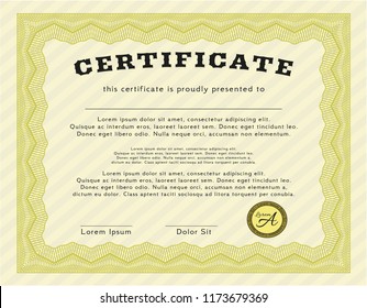 Yellow Diploma template or certificate template. Superior design. Easy to print. Detailed. 