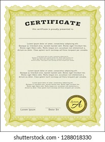 Yellow Diploma template or certificate template. Superior design. With great quality guilloche pattern. Customizable, Easy to edit and change colors. 