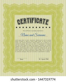 Yellow Diploma template or certificate template. Superior design. Detailed. With great quality guilloche pattern. 