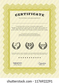 Yellow Diploma template or certificate template. Vector illustration. With background. Modern design. 