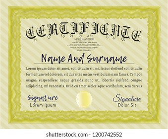 Yellow Diploma template or certificate template. Vector illustration. With quality background. Good design. 