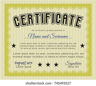 Yellow Diploma template or certificate template. Vector illustration. With background. Modern design. 