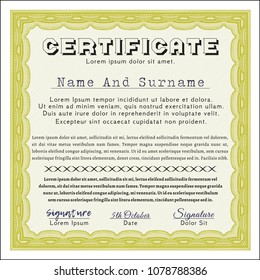 Yellow Diploma template. Complex background. Vector illustration. Nice design. 