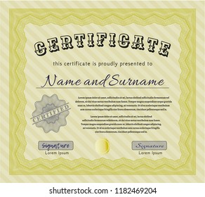 Yellow Diploma template. With complex background. Customizable, Easy to edit and change colors. Nice design. 